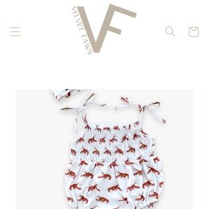 Velvet fawn mudbug (crawfish) smocked bubble onesie